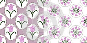Seamless floral patterns with pink tulips set in vector